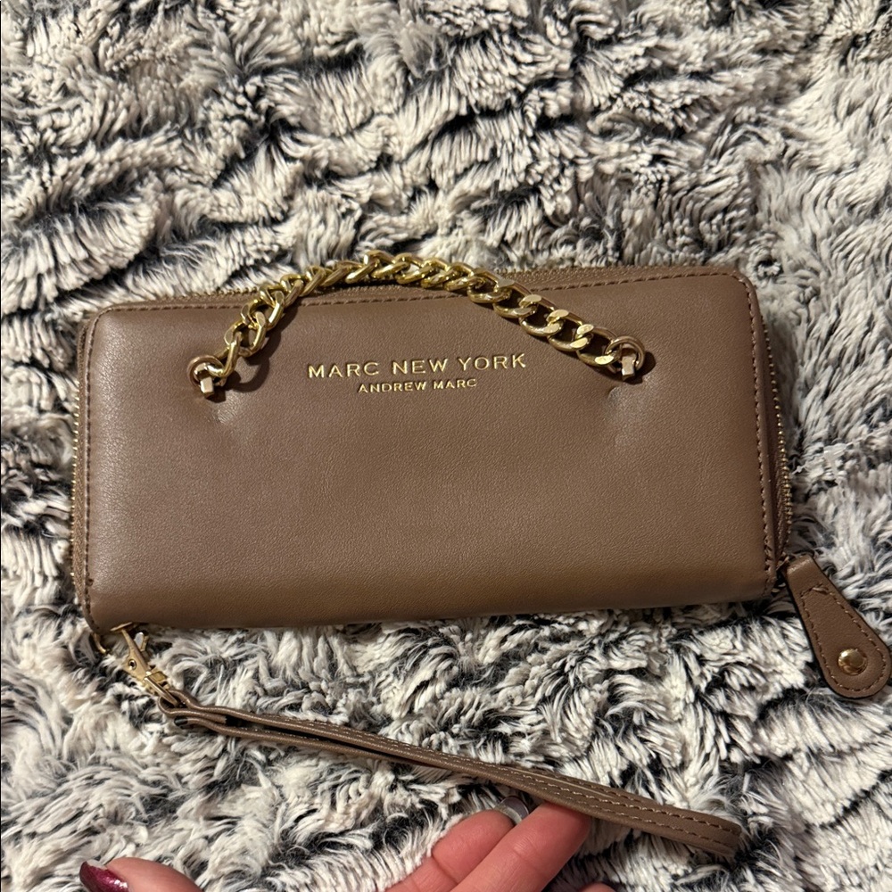 Marc New York Tan Leather Wallet with Gold Chain